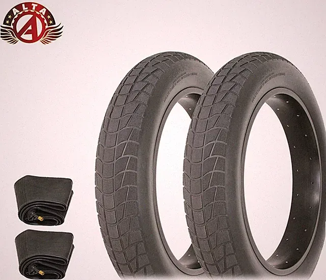 2 ALTA BICYCLE WIRE BEAD FAT CHOPPER TIRE 20 x 4.00 BLACK SEMI-SLICK W/TUBES.