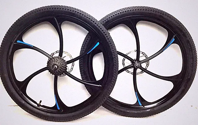 26" Bicycle Mag Disc Wheel Set Black 7s Freewheel 2.25" Tires Mountain Bike #Y23