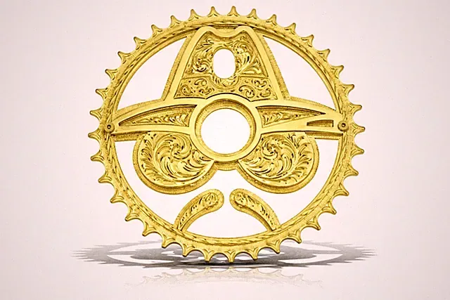 Bicycle Laser Cut Gold 3D Engraved Lowrider Golo Man 36T Custom Sprocket.