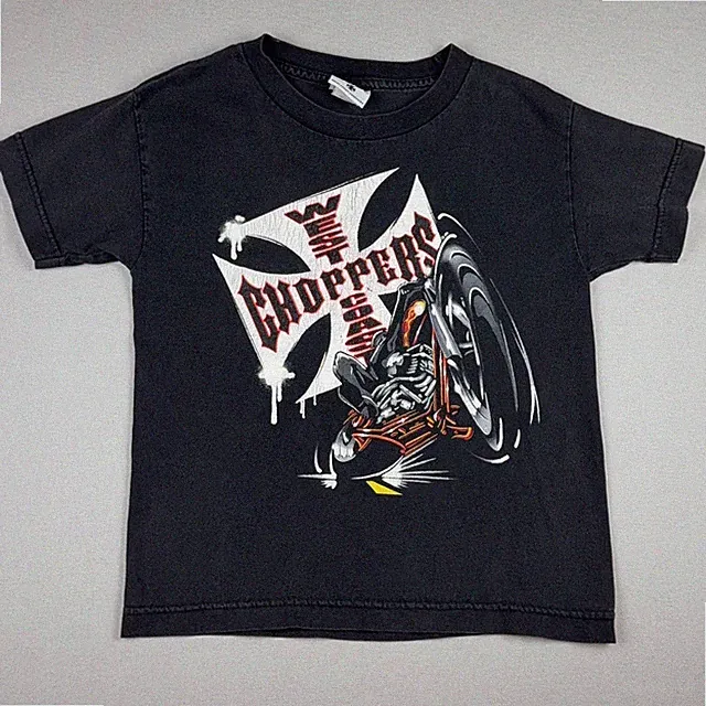 West Coast Choppers Shirt Kids 6-7 Black Skeleton Bike Biker Graphic Tee T-Shirt